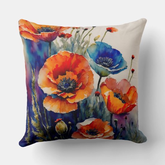 赤と青のケシ クッション (裏面)