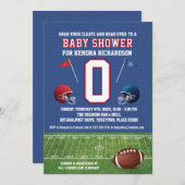 赤と青のサッカーのベビーシャワー 招待状 (正面/裏面)