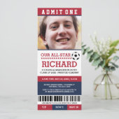 赤と青のサッカー卒業パーティー招待状 招待状 (スタンド正面)