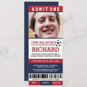 赤と青のサッカー卒業パーティー招待状 招待状 (正面/裏面)