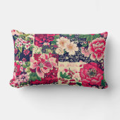 赤と青のシノワリーのパッチワーク ランバークッション (正面)