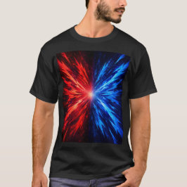 赤と青のシャツ、抽象的な爆発シャツ、エネルギーデザイン Tシャツ