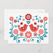 赤と青のスカンジナビアのフォークアートパターン ポストカード (正面/裏面)