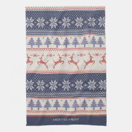 赤と青のスカンジナビア様式カスタム キッチンタオル