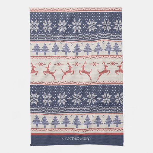 赤と青のスカンジナビア様式カスタム キッチンタオル (縦)