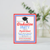 赤と青のスクールカラーズグラードパーティー インビテーションポストカード (スタンド正面)