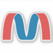 赤と青のスタイリッシュな太字幾何学アルファベットM シール (正面)