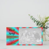 赤と青のスターパーティの招待状のフォトカード (スタンド正面)