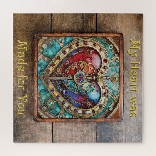 赤と青のステンドグラスハートスチームパンクシリーズ ジグソーパズル (横)