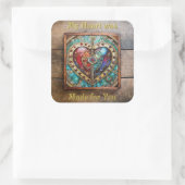 赤と青のステンドグラスハートスチームパンクシリーズ スクエアシール (バッグ)