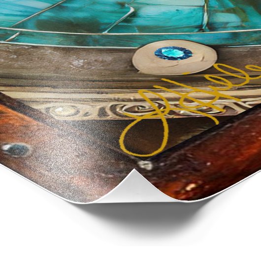 赤と青のステンドグラスハートスチームパンクシリーズ フォトプリント (角)