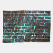 赤と青のステンド、グリッドまたはスクラッチのレンガ効果 キッチンタオル (横)