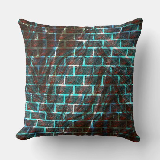 赤と青のステンド、グリッドまたはスクラッチのレンガ効果 クッション (正面)
