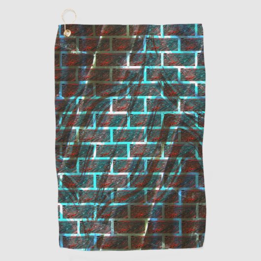 赤と青のステンド、グリッドまたはスクラッチのレンガ効果 ゴルフタオル (正面)