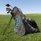 赤と青のステンド、グリッドまたはスクラッチのレンガ効果 ゴルフタオル (グリーン)