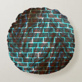 赤と青のステンド、グリッドまたはスクラッチのレンガ効果 ラウンドクッション (正面)