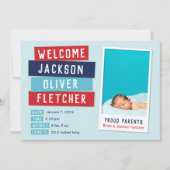 赤と青のスナップショット2写真の誕生のお知らせ 案内状 (正面)