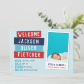 赤と青のスナップショット2写真の誕生のお知らせ 案内状 (スタンド正面)