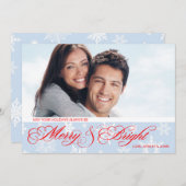 赤と青のスノーフレーク写真クリスマス シーズンカード (正面/裏面)