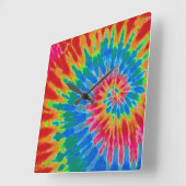 赤と青のスパイラル絞り染め時計 スクエア壁時計 (傾斜)