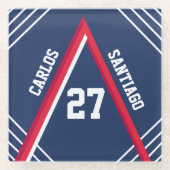 赤と青のスポーツインスパイア ガラスコースター (正面)