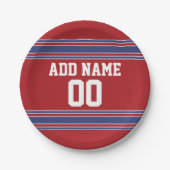 赤と青のスポーツジャージー誕生日パーティー ペーパープレート (正面)