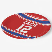 赤と青のスポーツジャージー誕生日パーティー ペーパープレート (アングル)