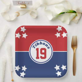 赤と青のスポーツテーマのパーティープレート ペーパープレート