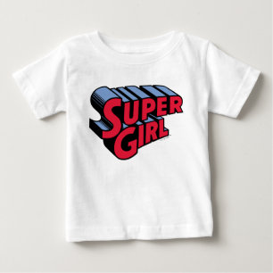 赤と青のスーパーガールスタック名ロゴ ベビーTシャツ
