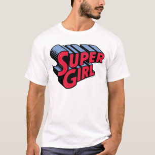 赤と青のスーパーガールスタック名ロゴ Tシャツ