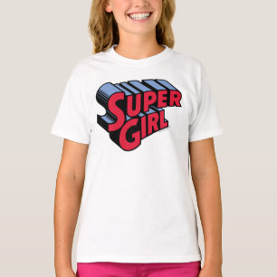 赤と青のスーパーガールスタック名ロゴ Tシャツ