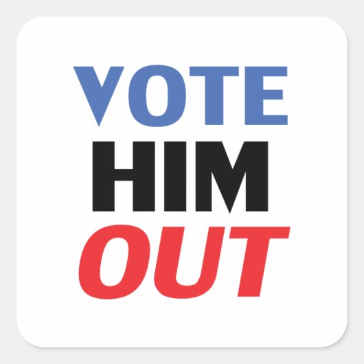 赤と青のタイポグラフィで彼を投票モダン スクエアシール (正面)