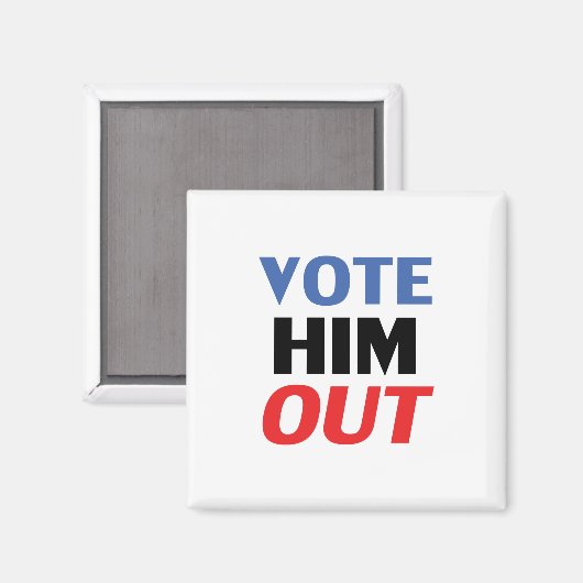赤と青のタイポグラフィで彼を投票モダン マグネット (正面/裏面)
