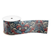 赤と青のダマスクパターンの豊かな色合い サテンリボン (リール)