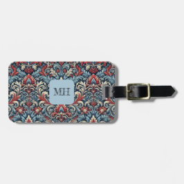赤と青のダマスクパターンの豊かな色合い ラゲッジタグ