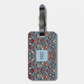 赤と青のダマスクパターンの豊かな色合い ラゲッジタグ (裏面縦)