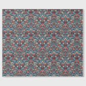 赤と青のダマスクパターンの豊かな色合い ラッピングペーパー (フラット)