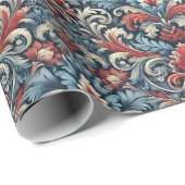 赤と青のダマスクパターンの豊かな色合い ラッピングペーパー (ロールコーナー)