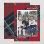 赤と青のチェック柄のクリスマス写真 - ホリデーシーズンをお祝いしよう シーズンカード (正面/裏面)