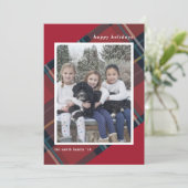 赤と青のチェック柄のクリスマス写真 - ホリデーシーズンをお祝いしよう シーズンカード (スタンド正面)