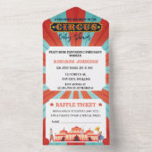 赤と青のチケットサーカスベイビーシャワー オールインワン招待状 (内側)