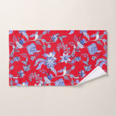 赤と青のチンツ バスタオルセット (ハンドタオル)