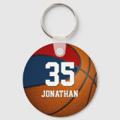 赤と青のチームカラーを持つボーイズバスケットボール キーホルダー (裏面)