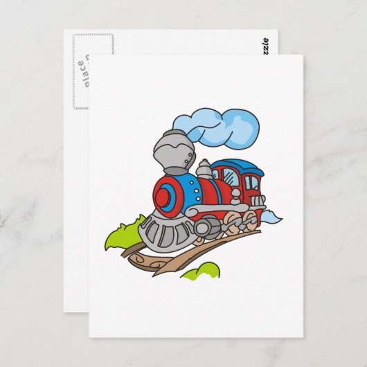 赤と青のトレインTシャツとギフト ポストカード (正面/裏面)