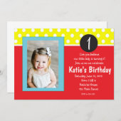 赤と青のドット子供の誕生日招待状 招待状 (正面/裏面)