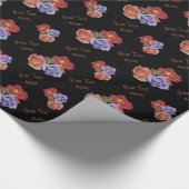 赤と青のバラとバラの芽かわいらしフローラ ラッピングペーパー (角)