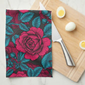 赤と青のバラ キッチンタオル (四つ折り)