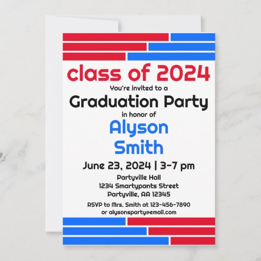 赤と青のバーワンフォトグラードパーティー 招待状 (正面)