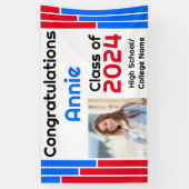 赤と青のバー1枚の写真卒業 横断幕 (縦)