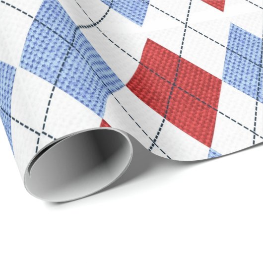 赤と青のパタアーガイルーンのラッピング紙 ラッピングペーパー (ロールコーナー)